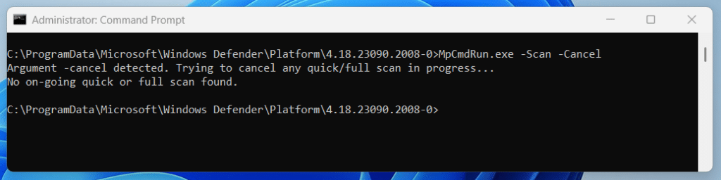 Cancel a Running Scan in Windows Defender step 2