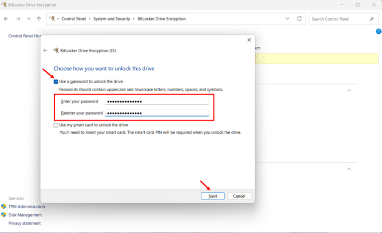 Enable BitLocker on a Secondary Data Drive via Control Panel step 3