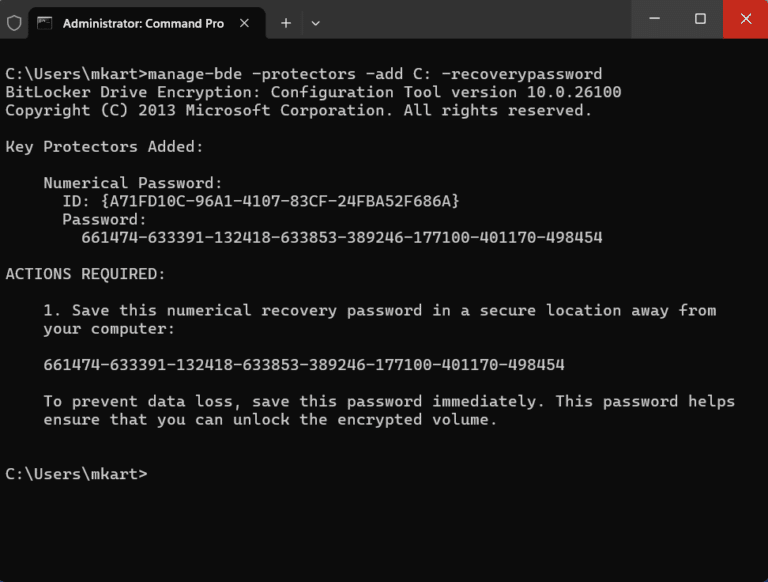 Enable BitLocker with TPM and a Pre-Boot PIN via Command Prompt step 1