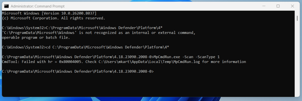 Navigating to the Defender Directory