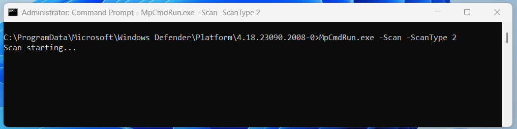 Running a Full Scan in Windows Defender Using Command Prompt step 2