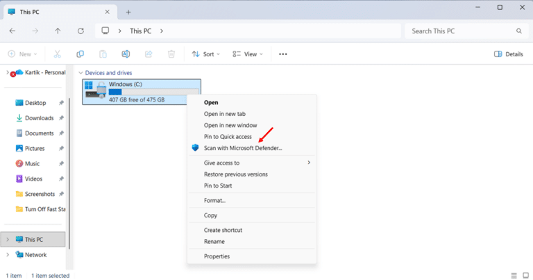 Scanning an Entire Drive Using Right-Click Context Menu step 4