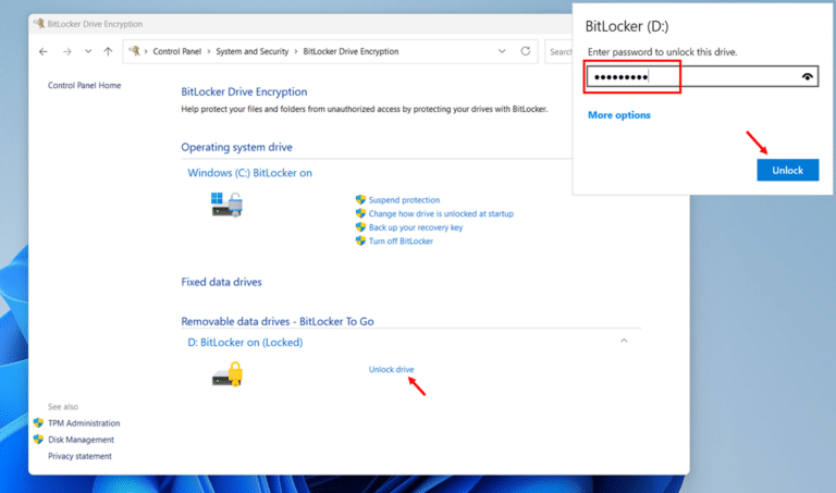 Turn Off BitLocker on a Secondary Data Drive via Control Panel step 2 and 3