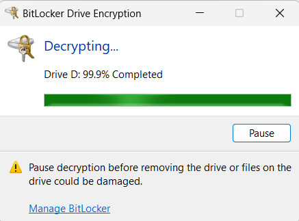 Turn Off BitLocker on a Secondary Data Drive via Control Panel step 5