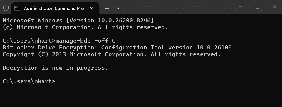 Turn Off BitLocker on a Single Drive via Command Prompt step 1