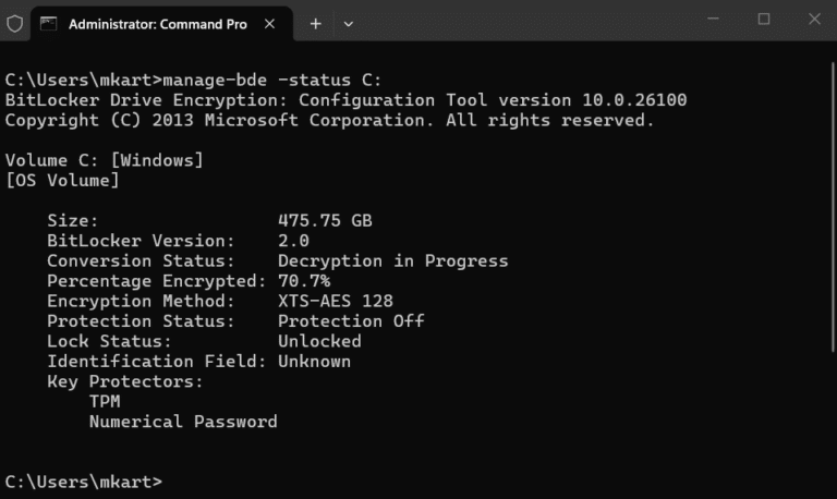 Turn Off BitLocker on a Single Drive via Command Prompt step 2