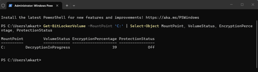 Verify Decryption Is Complete via PowerShell