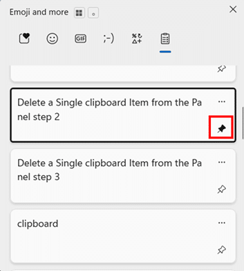Delete a Pinned Item step 1