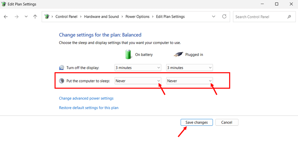 Stop Windows 11 from Sleeping Using Control Panel Power Options step 6 and 7