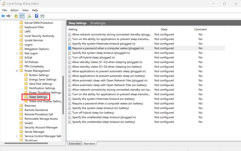 Stop Windows 11 from Sleeping Using the Group Policy step 2