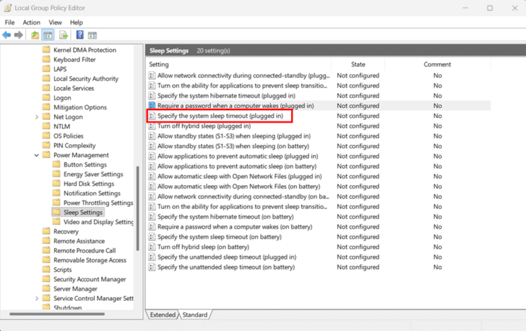 Stop Windows 11 from Sleeping Using the Group Policy step 3