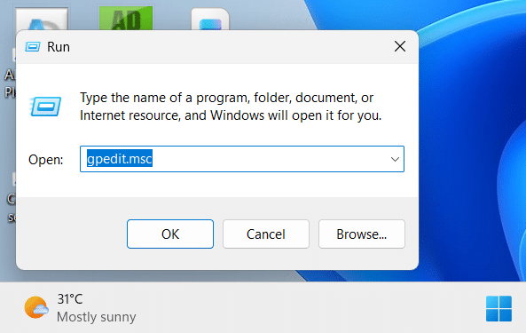 Disable Widgets via Group Policy Editor step 1