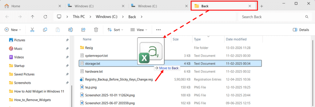 Drag a File from One Tab to Another step 3