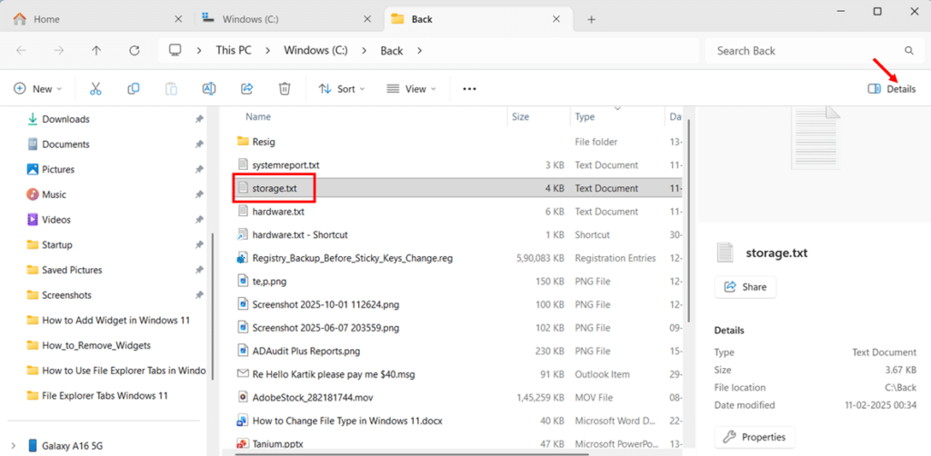 Enable the Details Pane to See File Metadata step 2