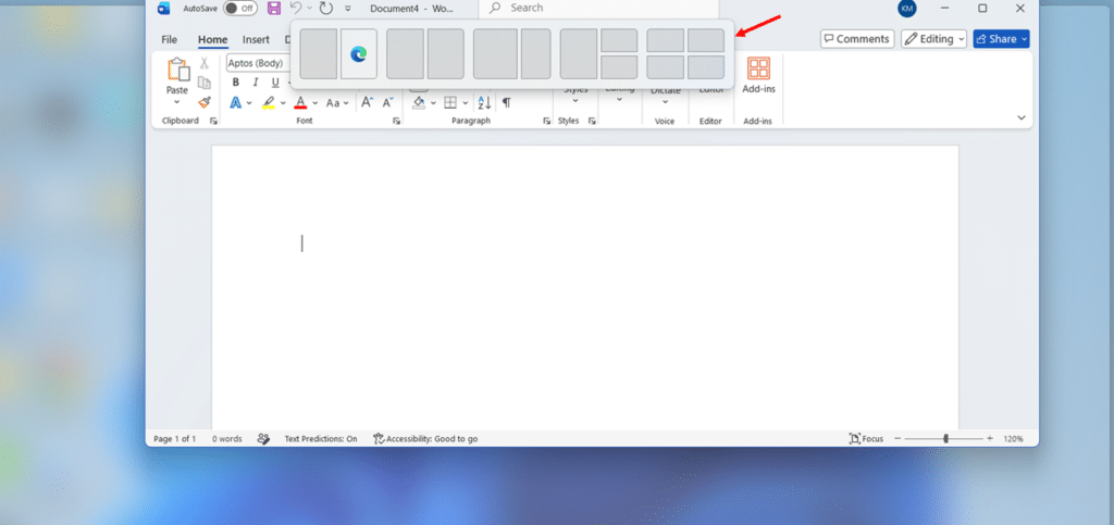 Open Snap Layouts in Windows 11 by Drag a Window to the Top of the Screen step 1 and 2