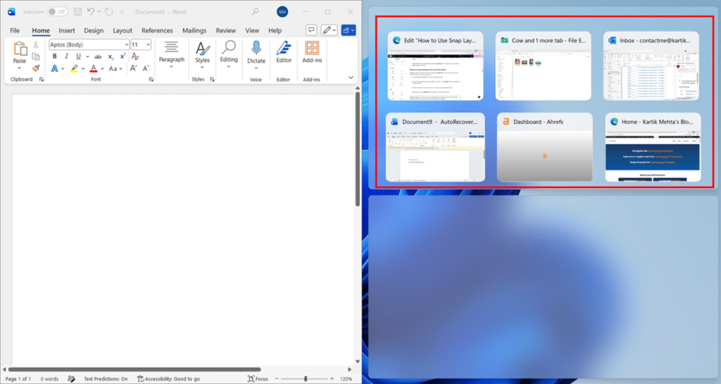 Open Snap Layouts in Windows 11 by Drag a Window to the Top of the Screen step 4