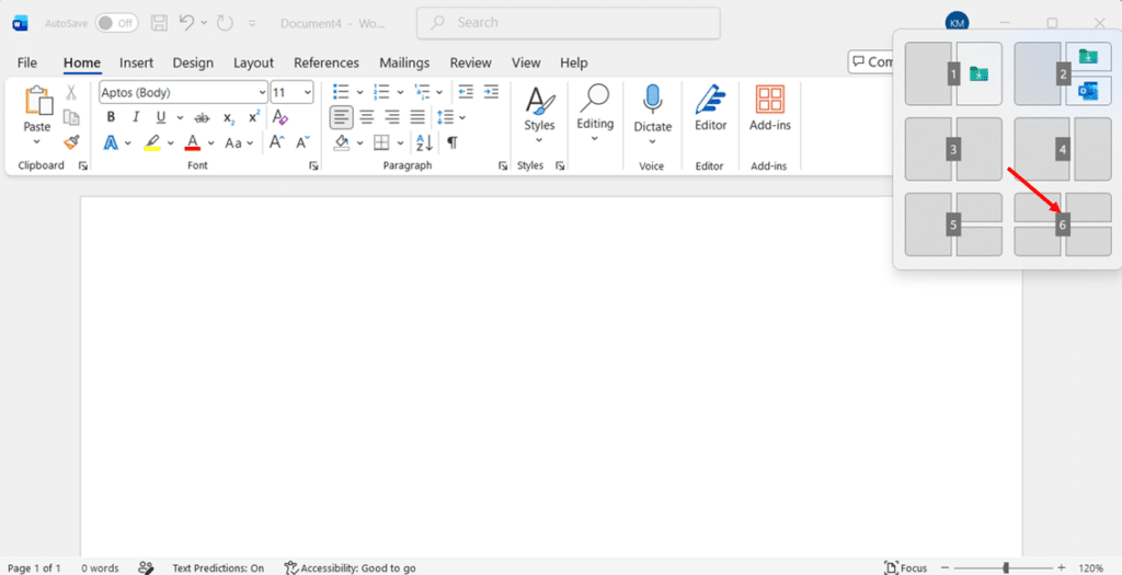 Open Snap Layouts in Windows 11 by Press Win + Z step 1 and 2