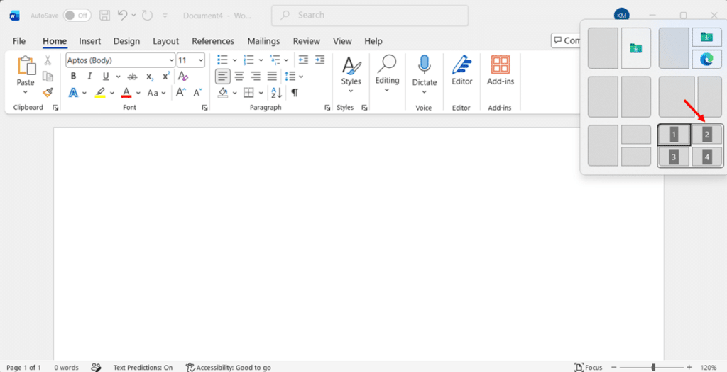 Open Snap Layouts in Windows 11 by Press Win + Z step 3