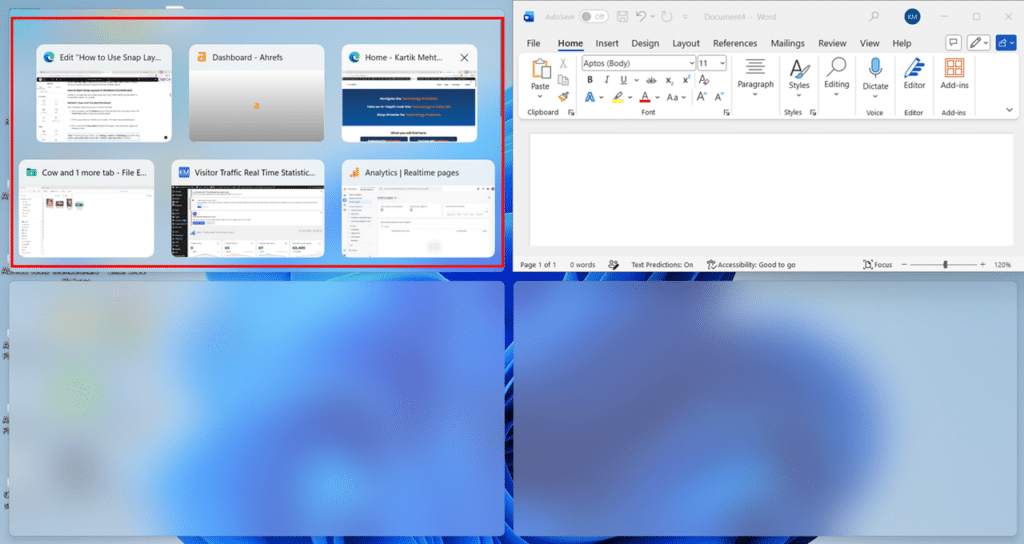 Open Snap Layouts in Windows 11 by Press Win + Z step 4