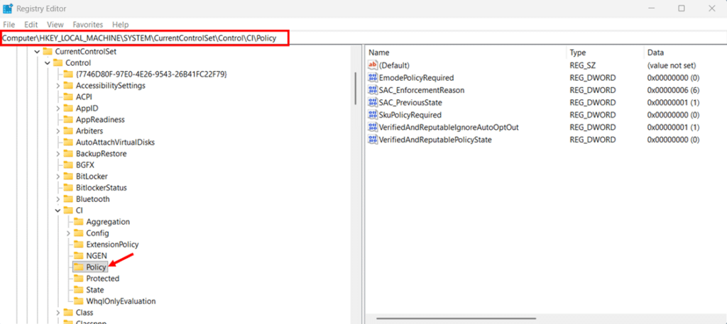 Enable Smart App Control via Registry Editor step 3