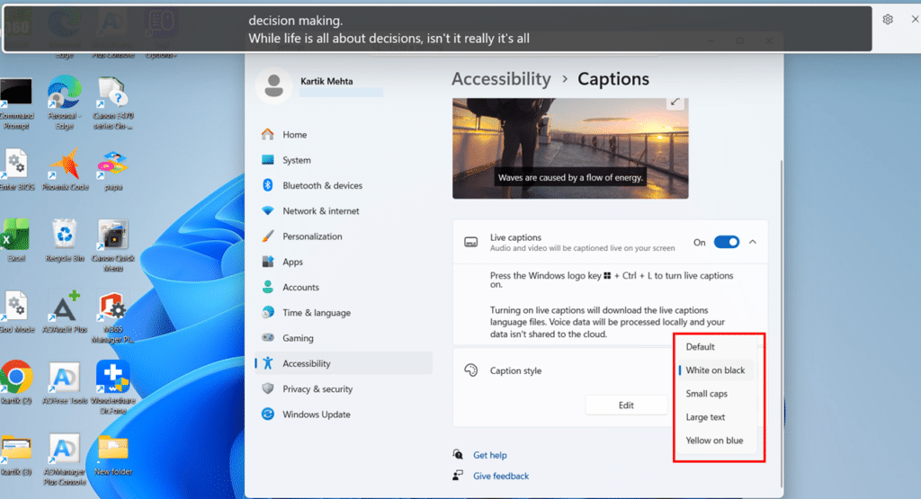 Change the Caption Style and Text Appearance step 3