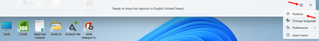 Change the Live Captions Window Position step 2 and 3
