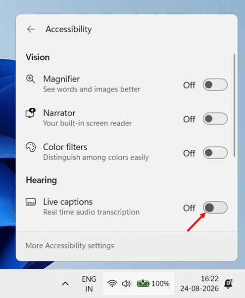 Turn On Live Captions Using Quick Settings step 3
