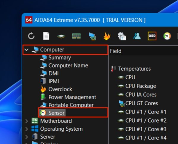 AIDA64 for monitoring CPU temperature step 3