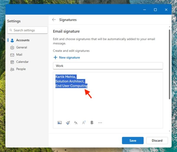 Add or Change Signature in Outlook on Windows Step 5