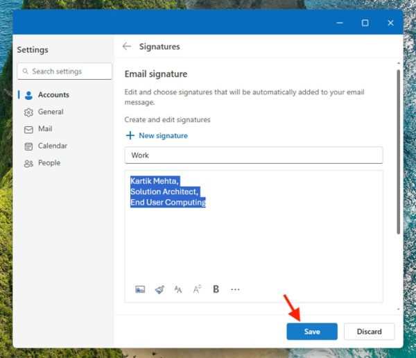 Add or Change Signature in Outlook on Windows Step 6