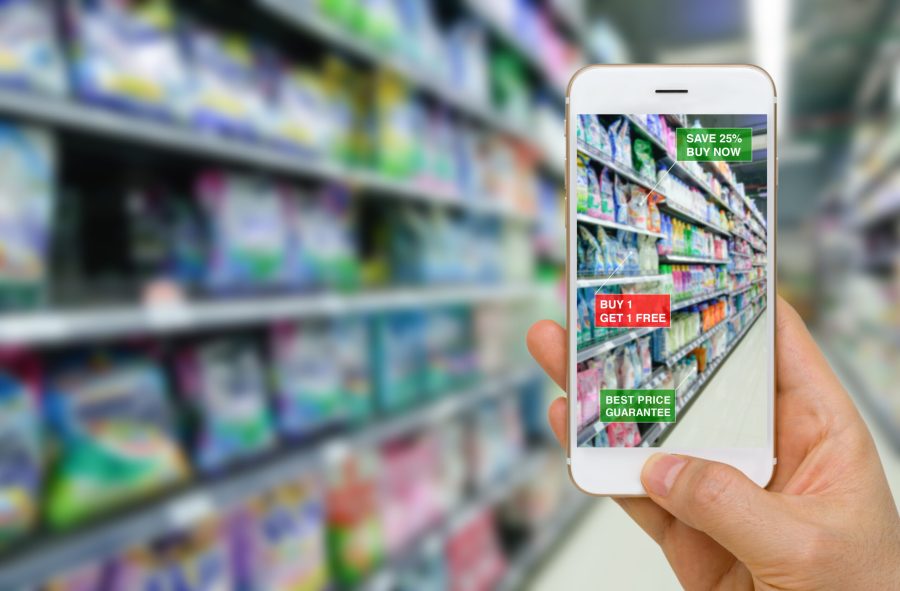 Augmented reality in retail business concept application in supermarket for discounted or on sale products.