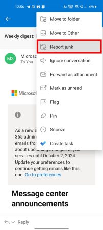 Blocking Emails on Outlook Mobile App on Android step 4