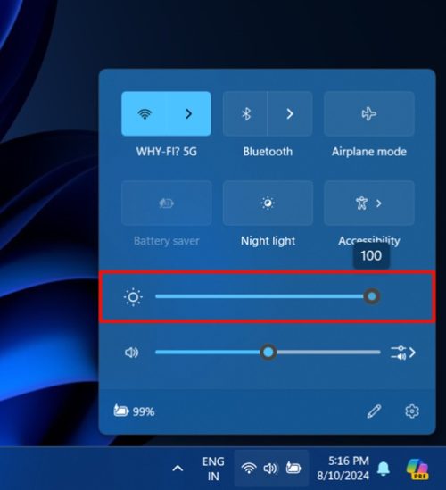 Change Brightness on Windows 11 Using Quick Settings Step 2