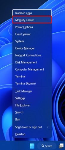 Change Brightness on Windows 11 using The Mobility Center Step 1