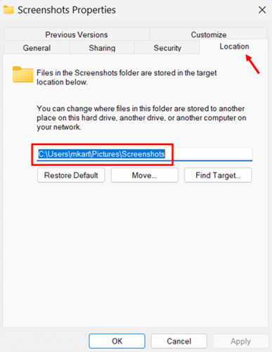 Changing Windows + Print Screen Screenshot Location step 5