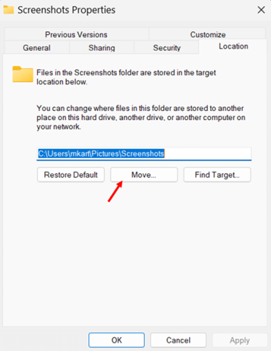Changing Windows + Print Screen Screenshot Location step 6
