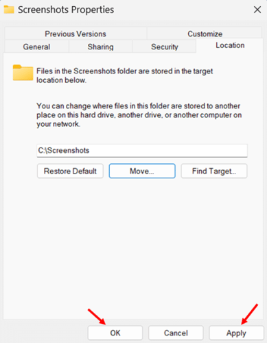 Changing Windows + Print Screen Screenshot Location step 8
