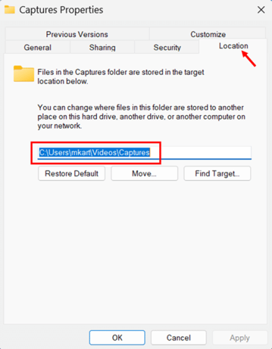 Changing Xbox Game Bar Screenshot Location step 4