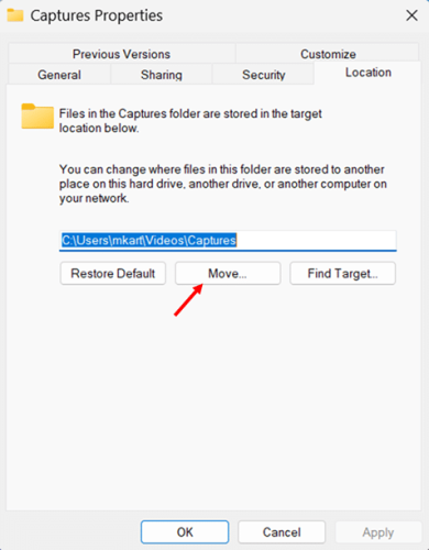 Changing Xbox Game Bar Screenshot Location step 5