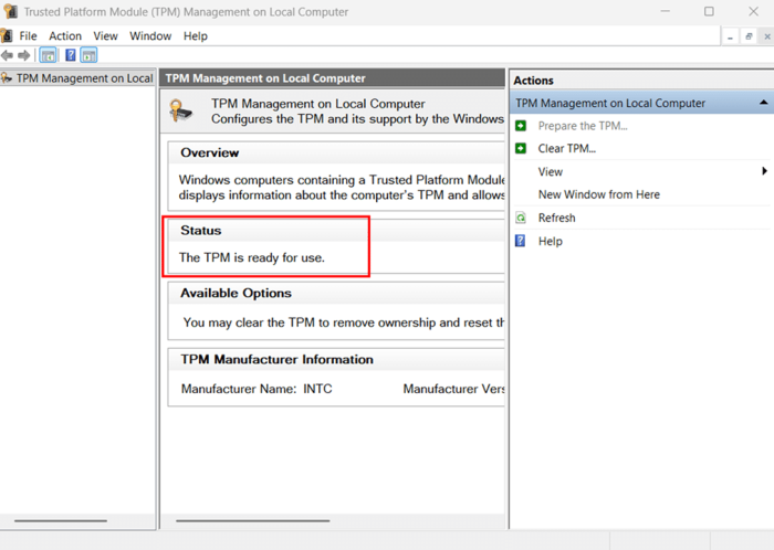 Check TPM status step 2
