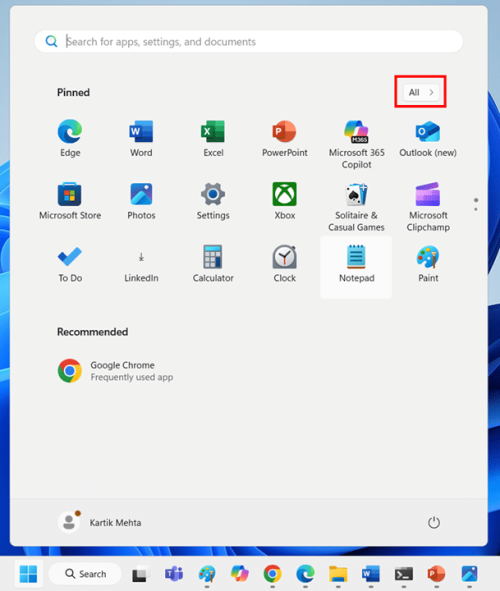 Clearing App Cache Through Start Menu in Windows 11 step 1 and 2