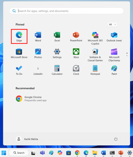 Clearing Cache in Microsoft Edge step 1