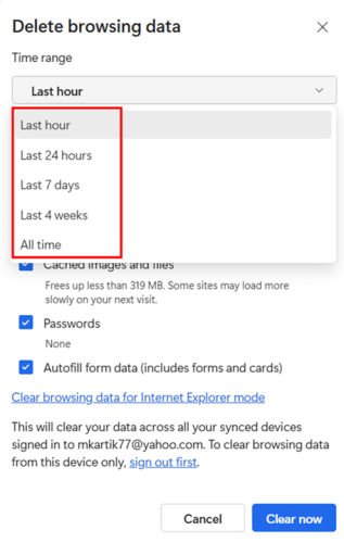 Clearing Cache in Microsoft Edge step 7