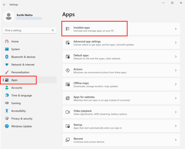 Clearing Individual App Cache Through Windows Settings step 1 and 2