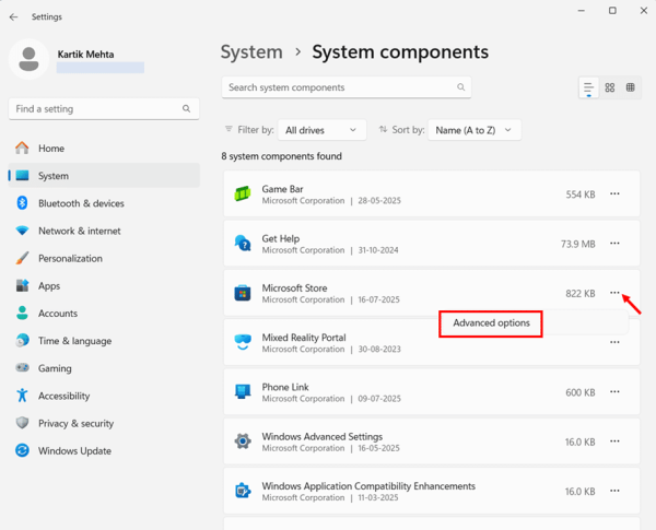 Clearing Microsoft Store Cache Through Windows Settings step 4, 5 and 6