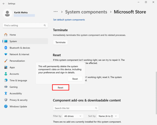 Clearing Microsoft Store Cache Through Windows Settings step 9