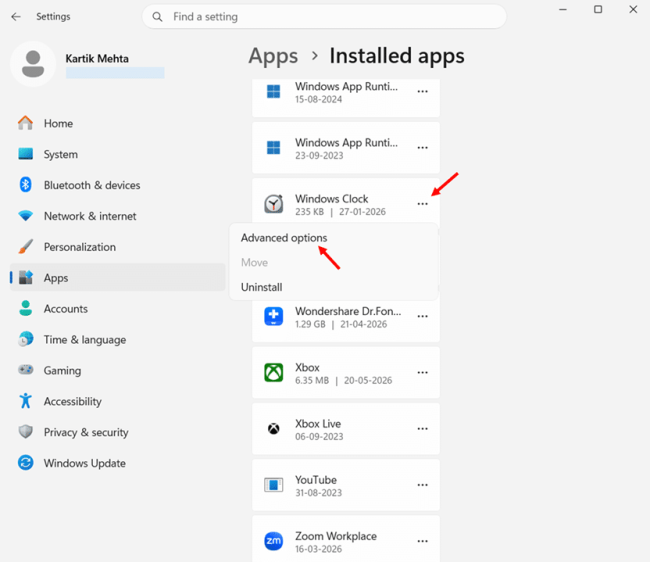 Clock App Will Not Open or Crashes on Launch step 3 and 4