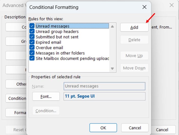 Conditional Formatting for Better Organization in outlook step 2