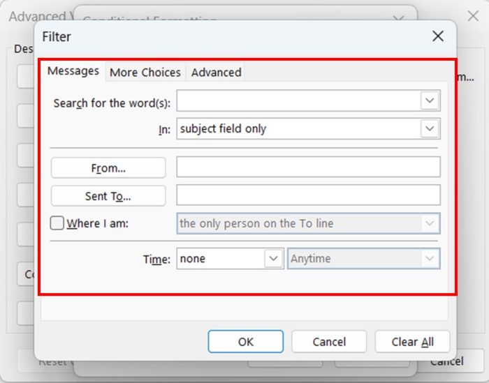 Conditional Formatting for Better Organization in outlook step 4