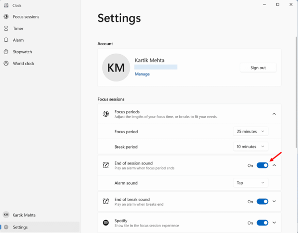 Configure End Of Session and End Of Break sounds step 1
